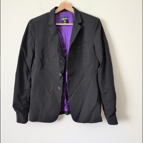 Vintage Jean Paul Gaultier Womens Blazer 10 Black 80s Lined Button Jacket Silk - Picture 12 of 15